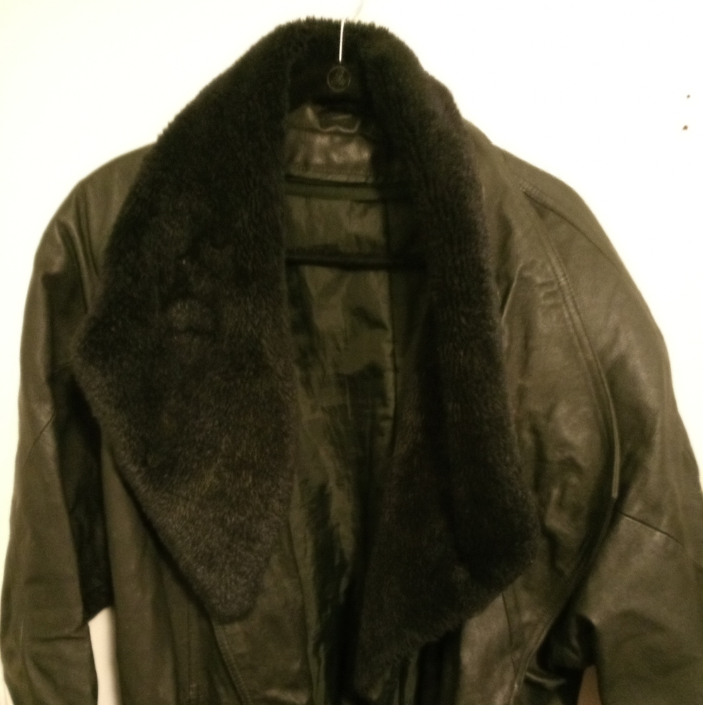 Ladies long leather coat with fake fur lining